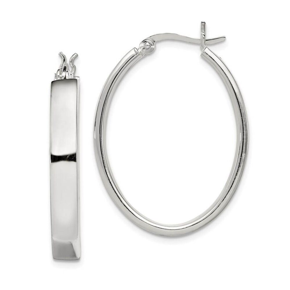 5mm, Sterling Silver, Polished Oval Hoops - 1 1/4 Inch